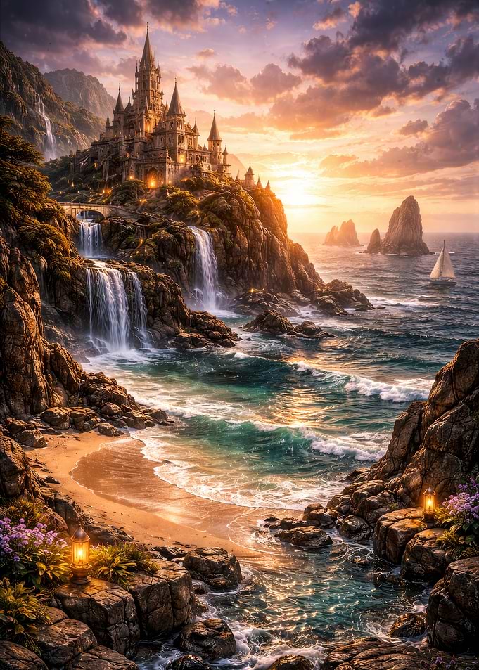 Fantasy Castle on a Cliffside