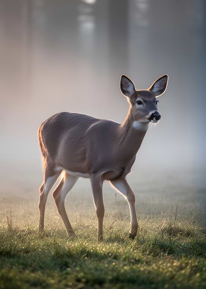 Deer in misty morning light