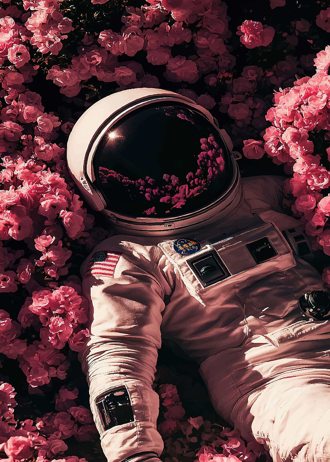 Astronaut in Pink Flowers