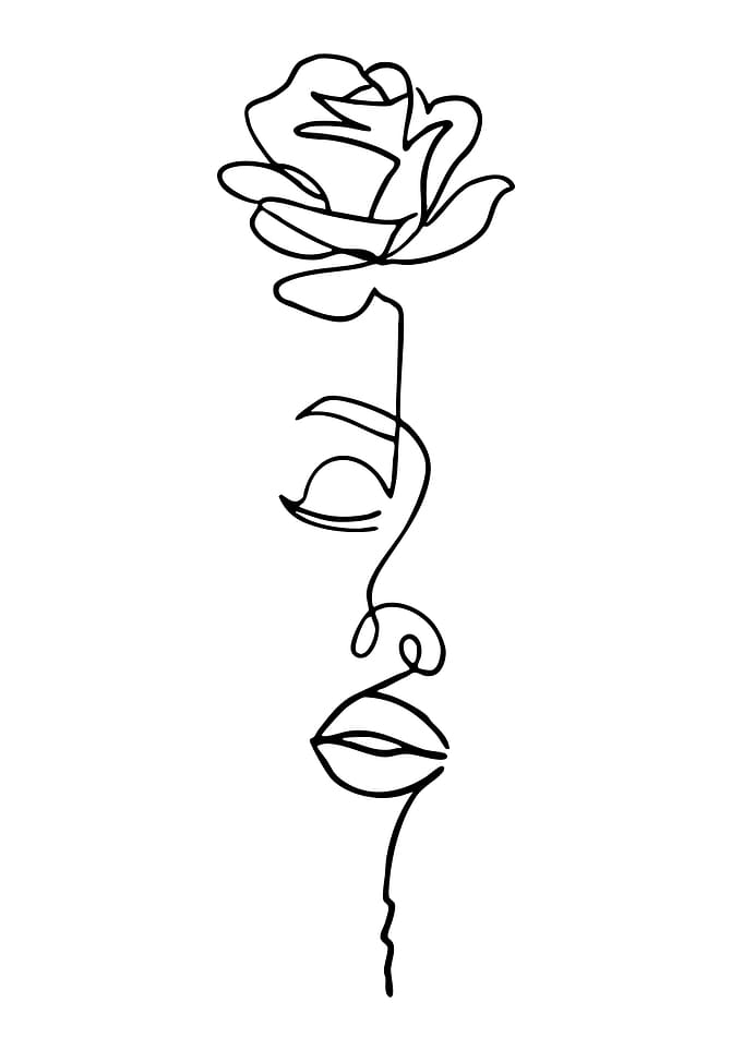 Minimalist Rose and Face Line Art
