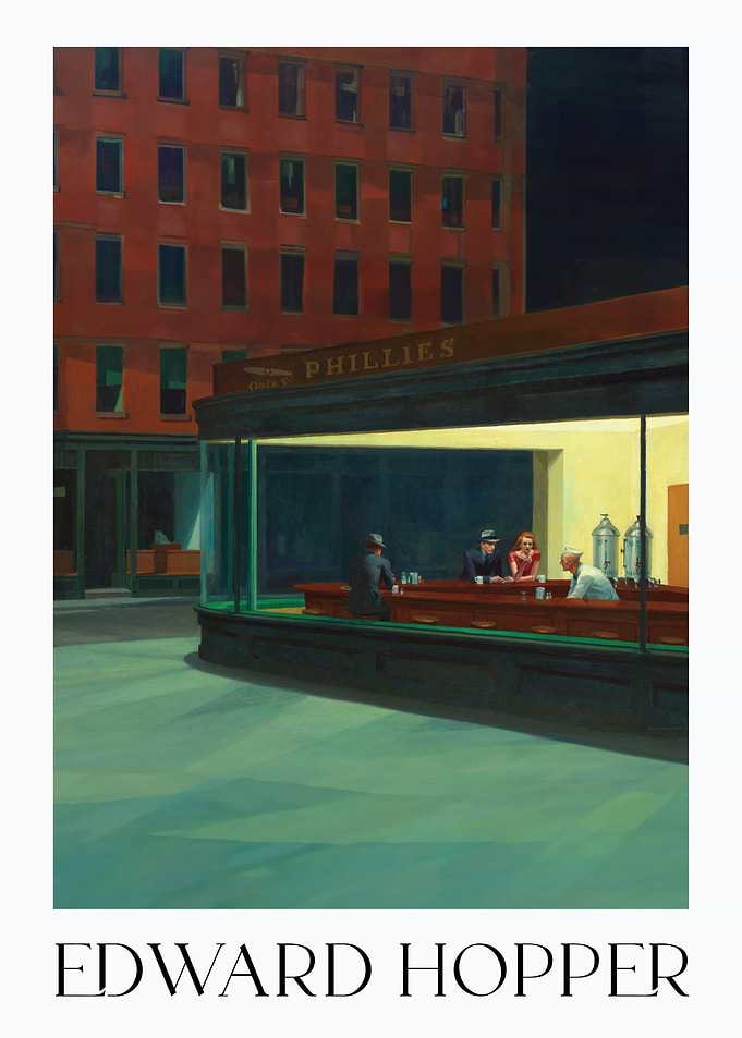 Edward Hopper - Nighthawks (1942) Bar Night Cafe Late Night Vintage Retro Poster