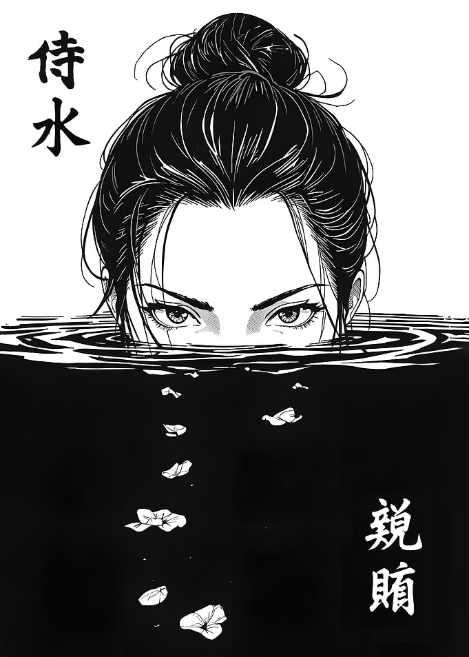 Manga Art Woman in Black Water