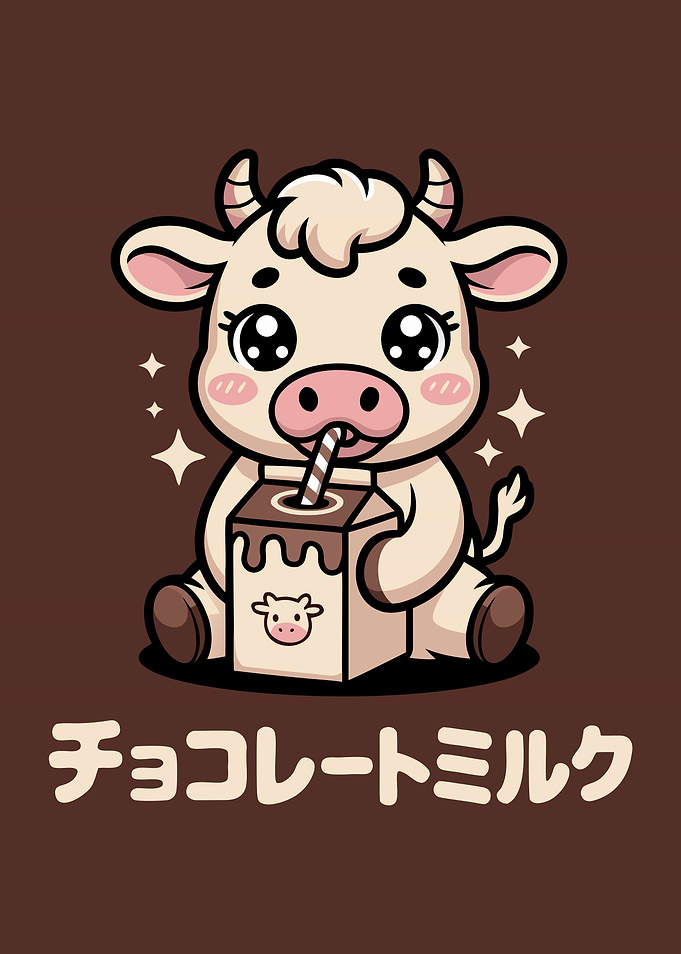 Kawaii Cow Drinking Chocolate Milk