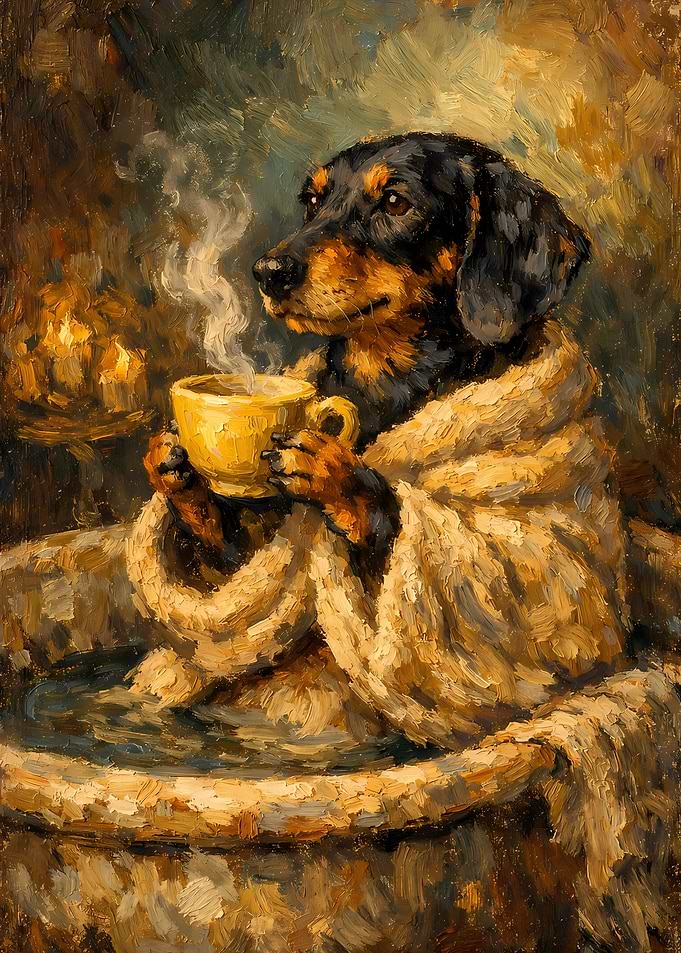 Dachshund Enjoying a Hot Drink
