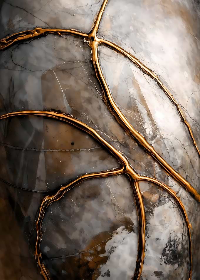 Kintsugi Marble – Golden Veins Abstract – Abstract Porcelain #56