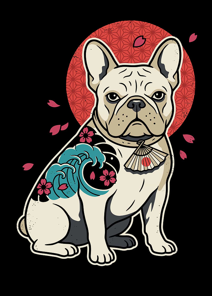 French Bulldog with Japanese Tattoo Art