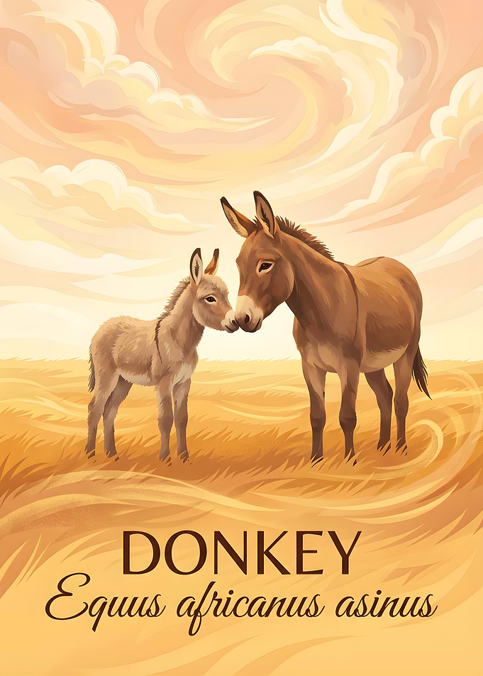 Donkey and Foal in Field