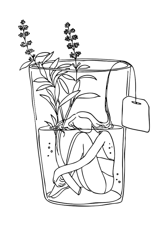 Woman in a Teacup with Flowers