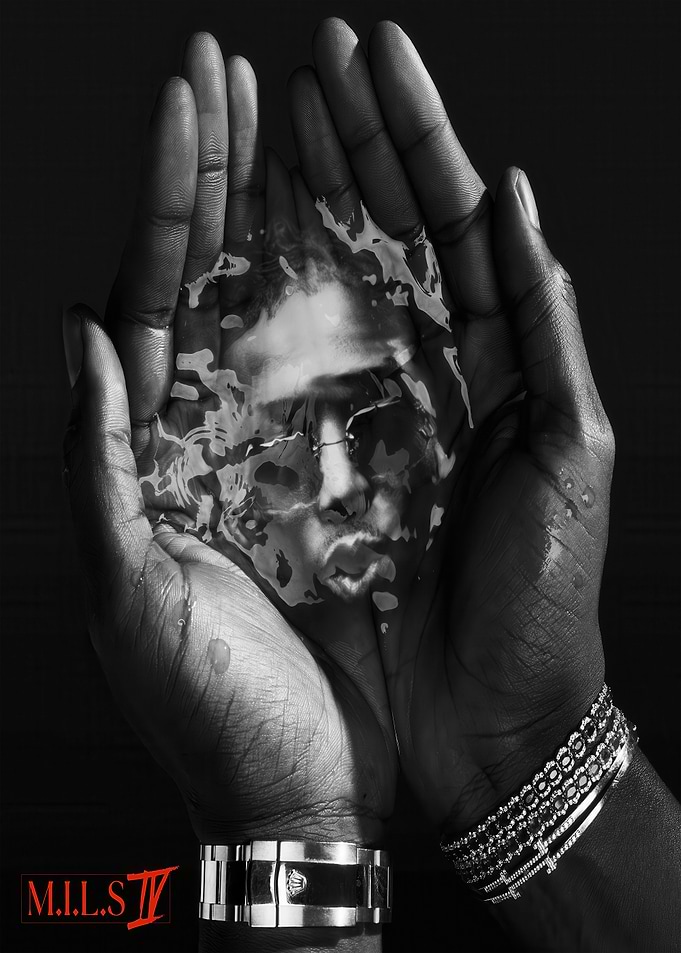 Hands holding water with face reflection