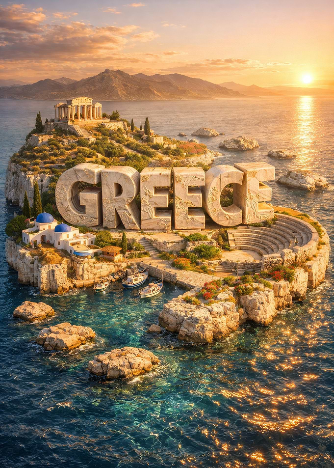 Greece Island with Ancient Ruins