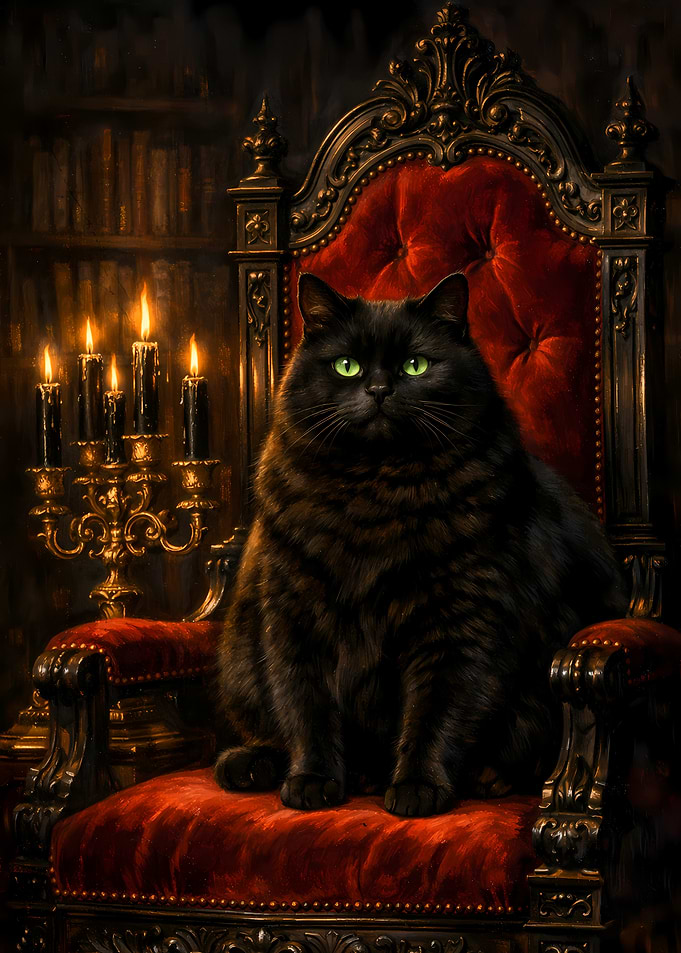 Black Cat Gothic Throne Dark Academia Luxury Painting