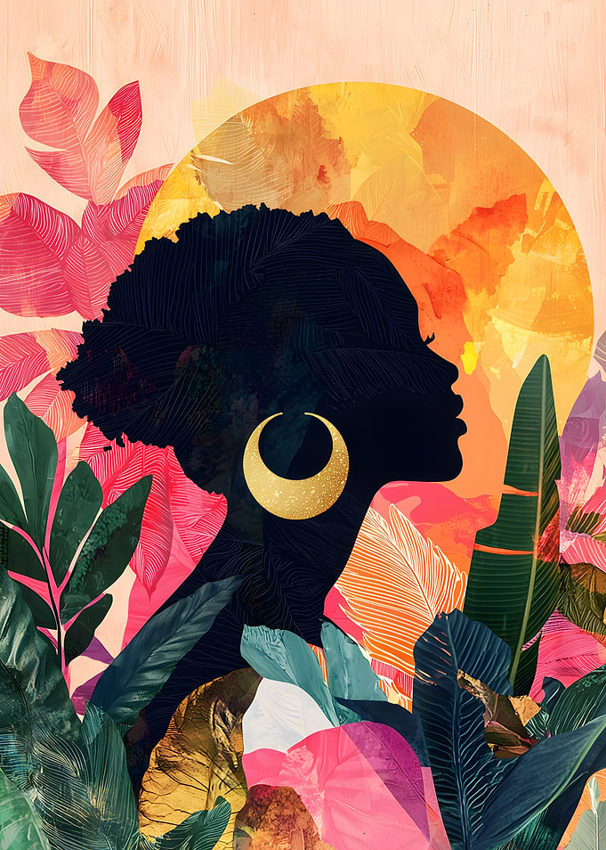 Silhouette of a Woman with Tropical Plants