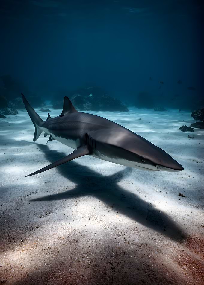Shark swimming over sandy ocean floor