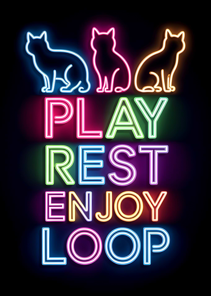Neon Cats and Motivational Text