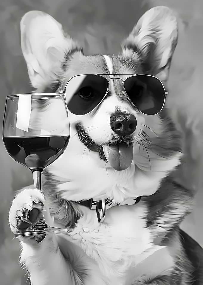 Cool Corgi with Wine and Sunglasses