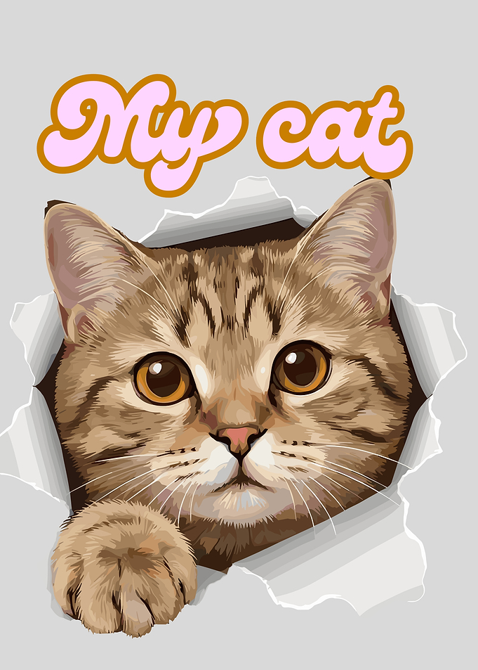 Cute Cat Peeking Through Paper