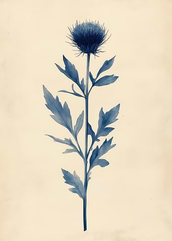 Vintage Thistle Botanical Wall Art | Blue Thistle Flower Painting