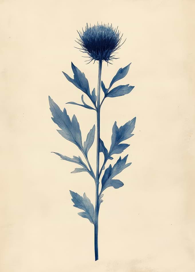 Vintage Thistle Botanical Wall Art | Blue Thistle Flower Painting