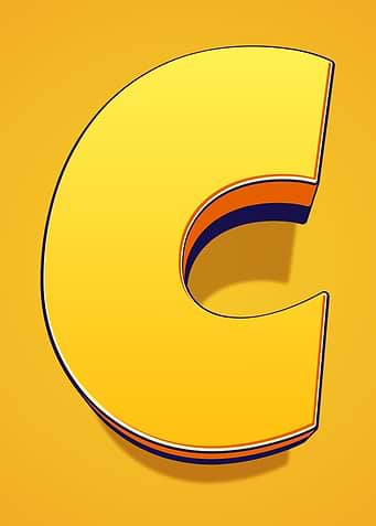 Yellow Letter C with 3D Effect