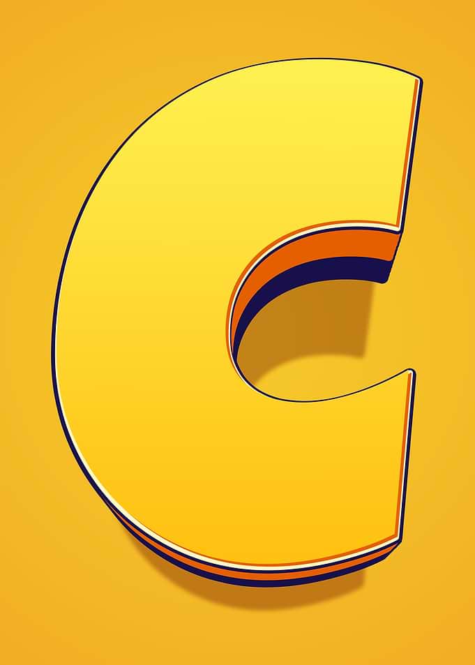 Yellow Letter C with 3D Effect
