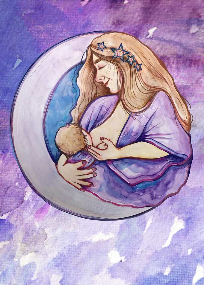 Mother and Child on Crescent Moon