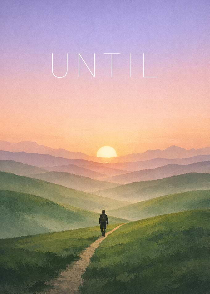 Man walking towards sunrise over mountains
