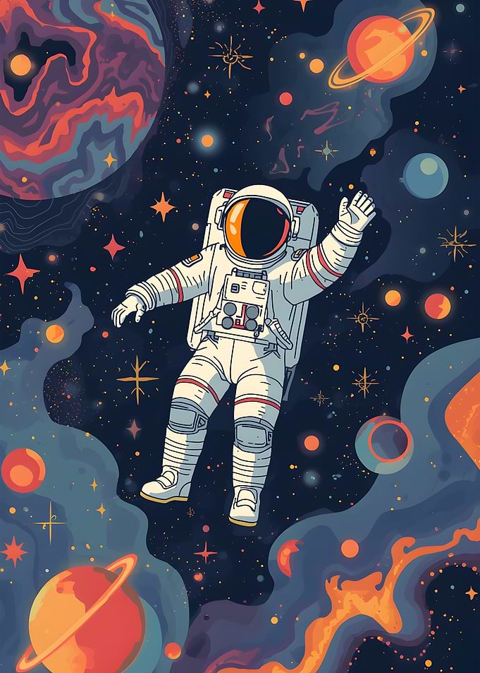 Astronaut in Colorful Space