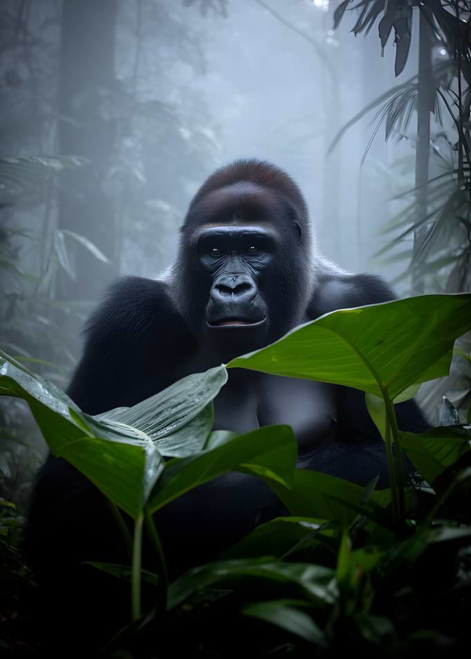 Gorilla in a Misty Jungle