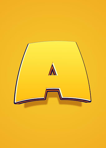 Yellow Letter A with 3D Effect