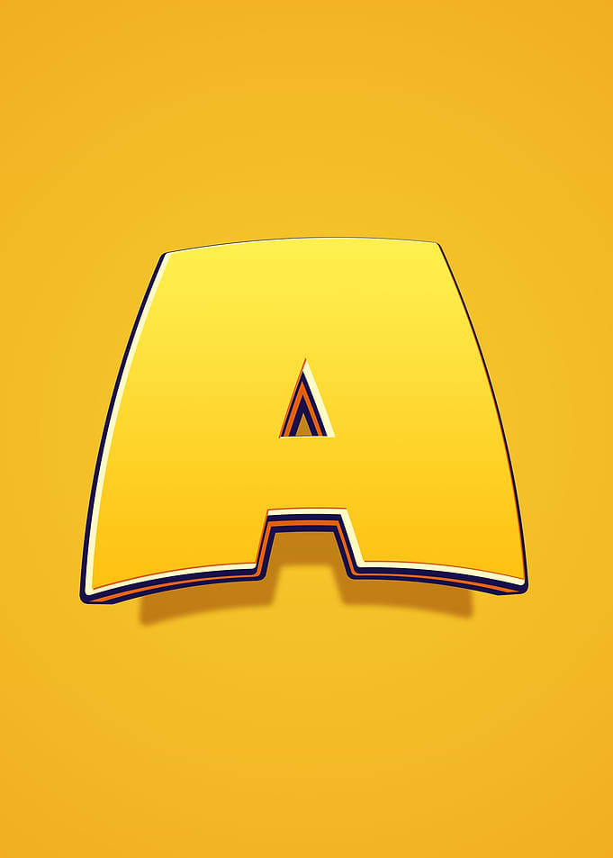 Yellow Letter A with 3D Effect