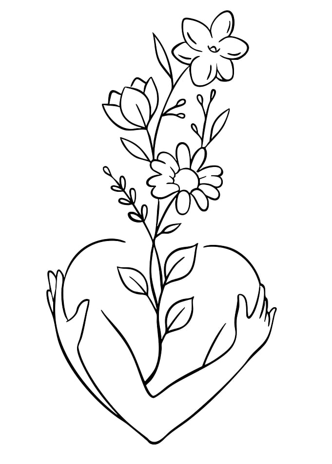 Heart Embraced by Flowers and Hands