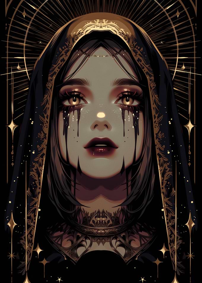 Gothic Woman with Golden Tears
