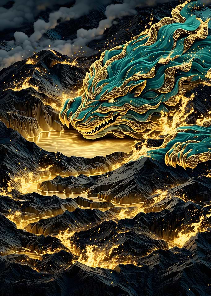 Dragon Over Fiery Mountains