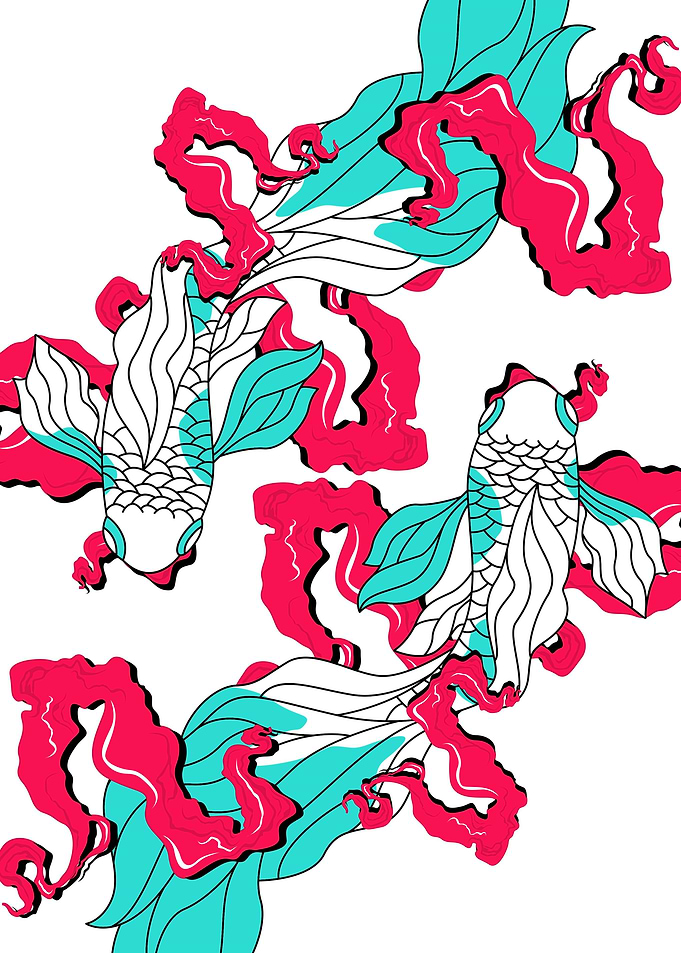 Koi Fish with Abstract Swirls