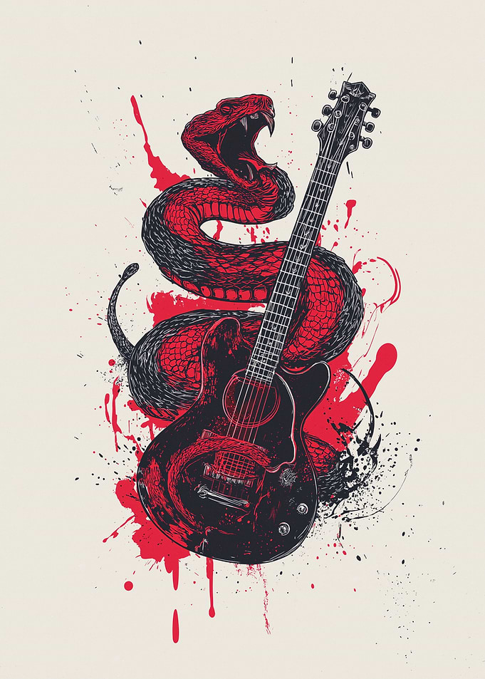 Snake Wrapped Around Electric Guitar