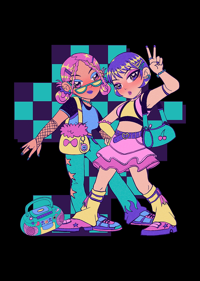 Anime Girls with Retro Boombox
