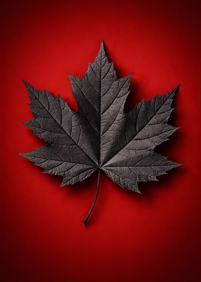 Black Maple Leaf on Red Background