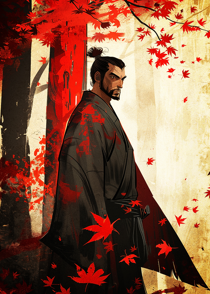 Samurai in Autumn Forest Art Poster