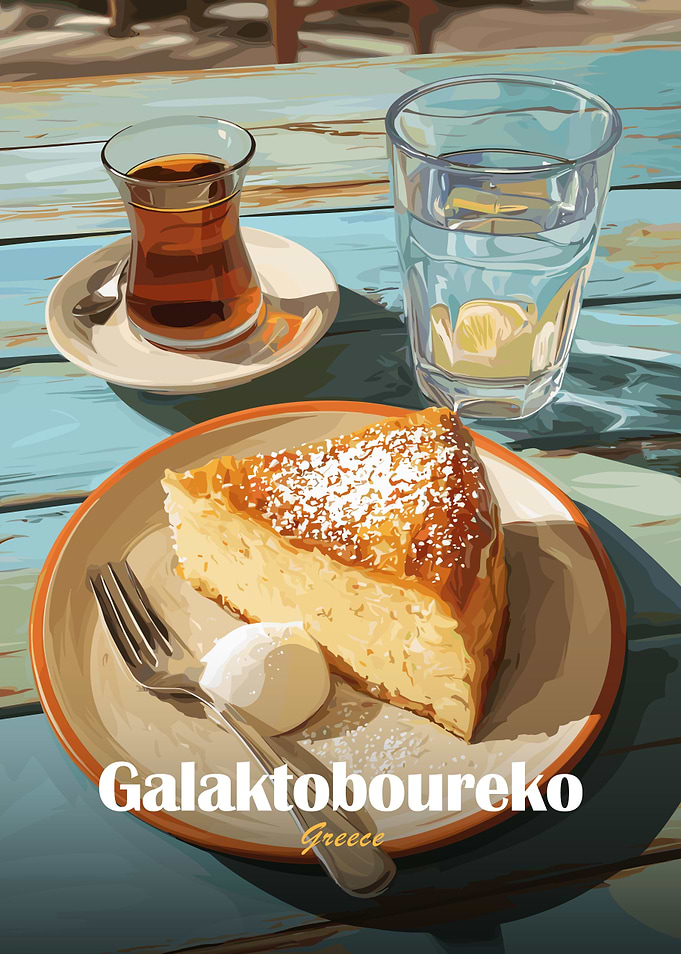 Galaktoboureko with Tea and Water
