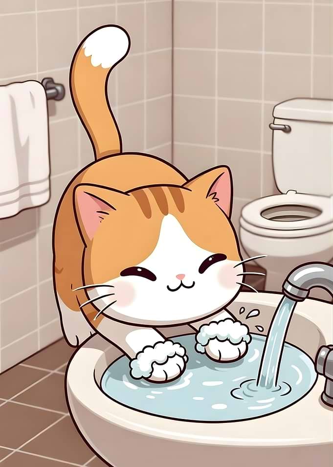 Cute Cat Playing with Water in Sink paws