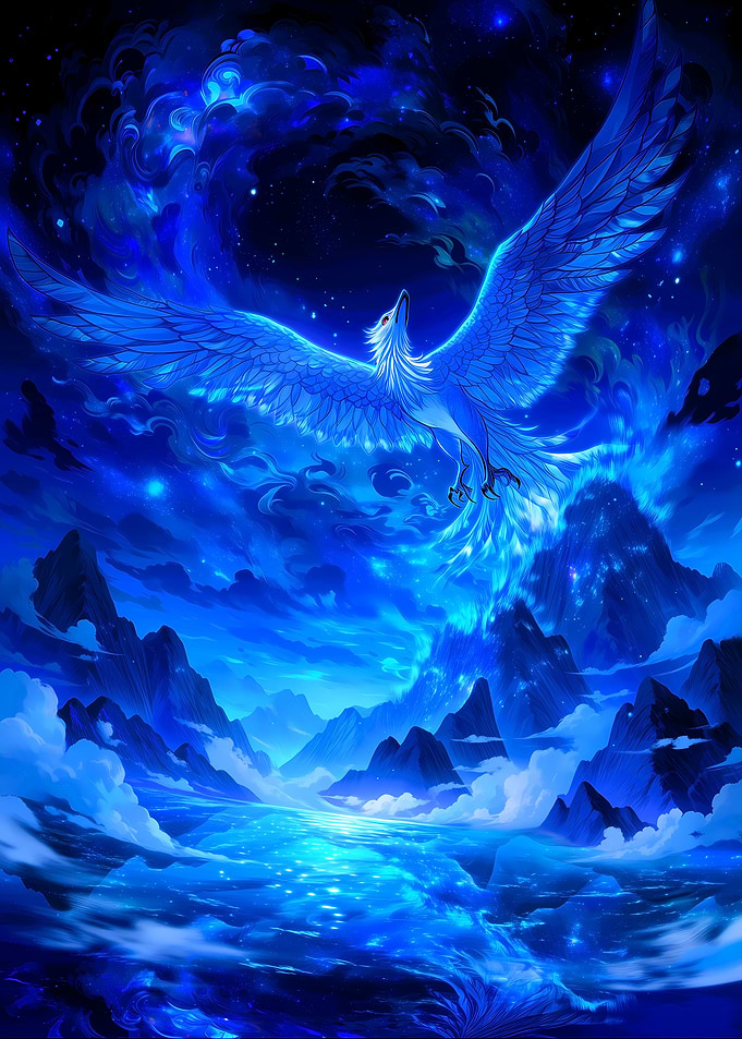 Blue Phoenix Over Mountains