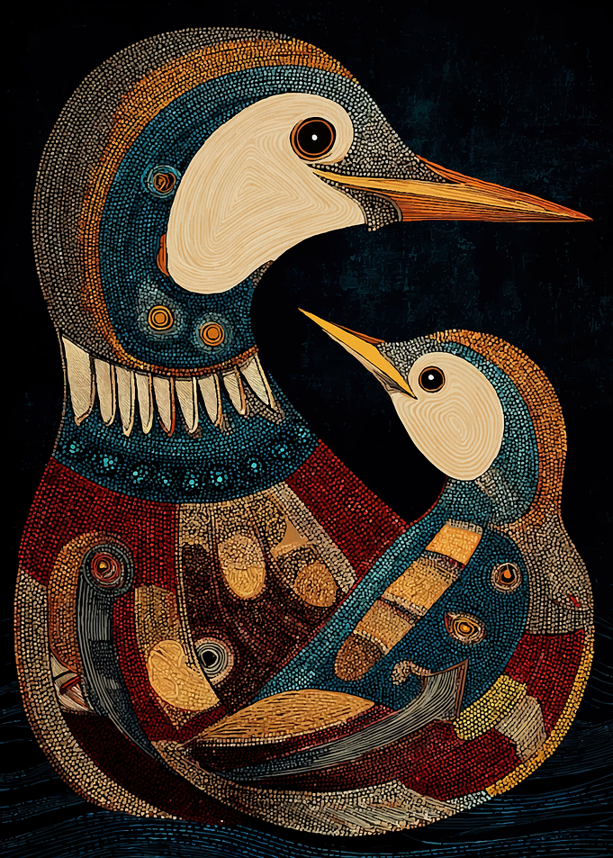 Abstract Mother and Child Birds