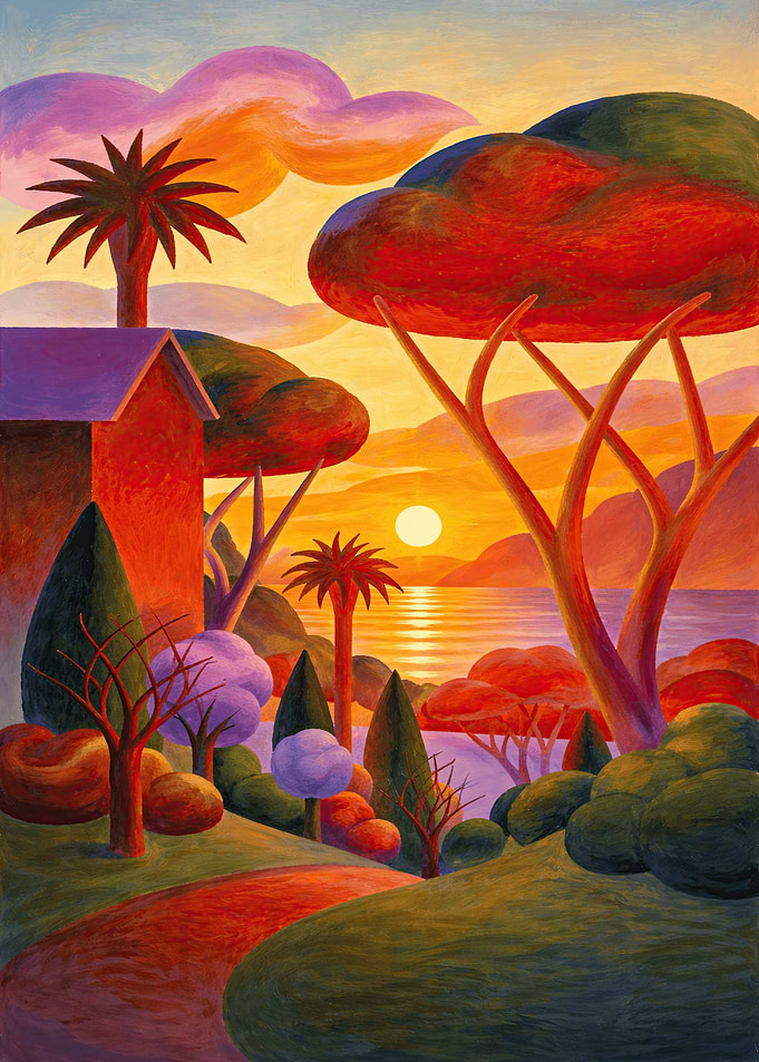 Vibrant Sunset Landscape Painting