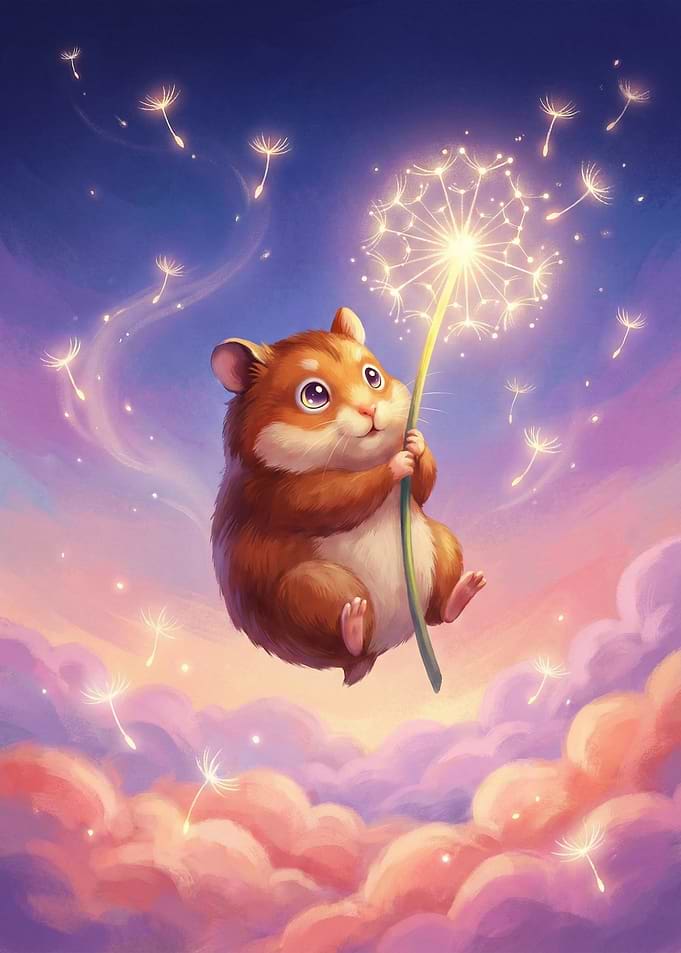 Cute Hamster with Dandelion