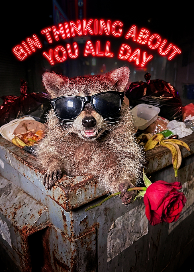 Raccoon in Sunglasses with Rose