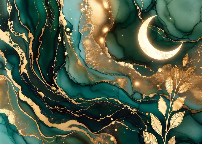 Emerald and Gold Celestial Abstract