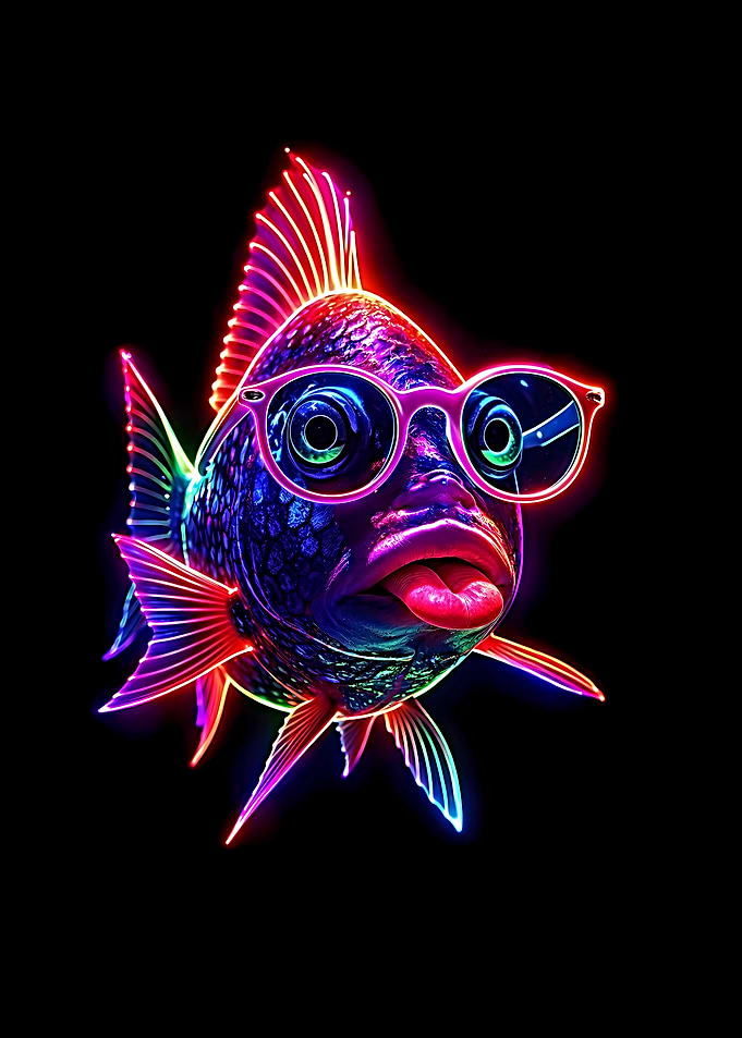 Neon Fish with Glasses