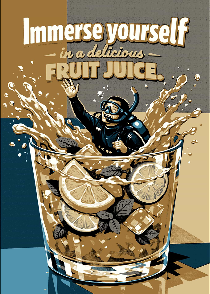 Diver Immersed in Fruit Juice