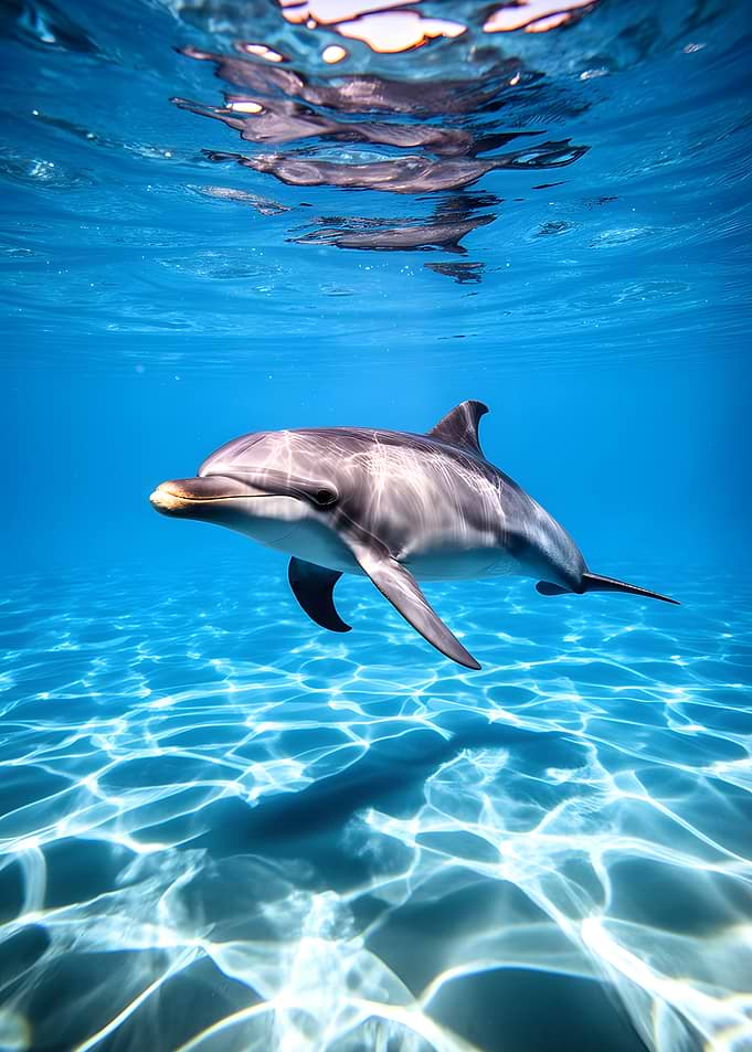 Dolphin swimming in clear blue water