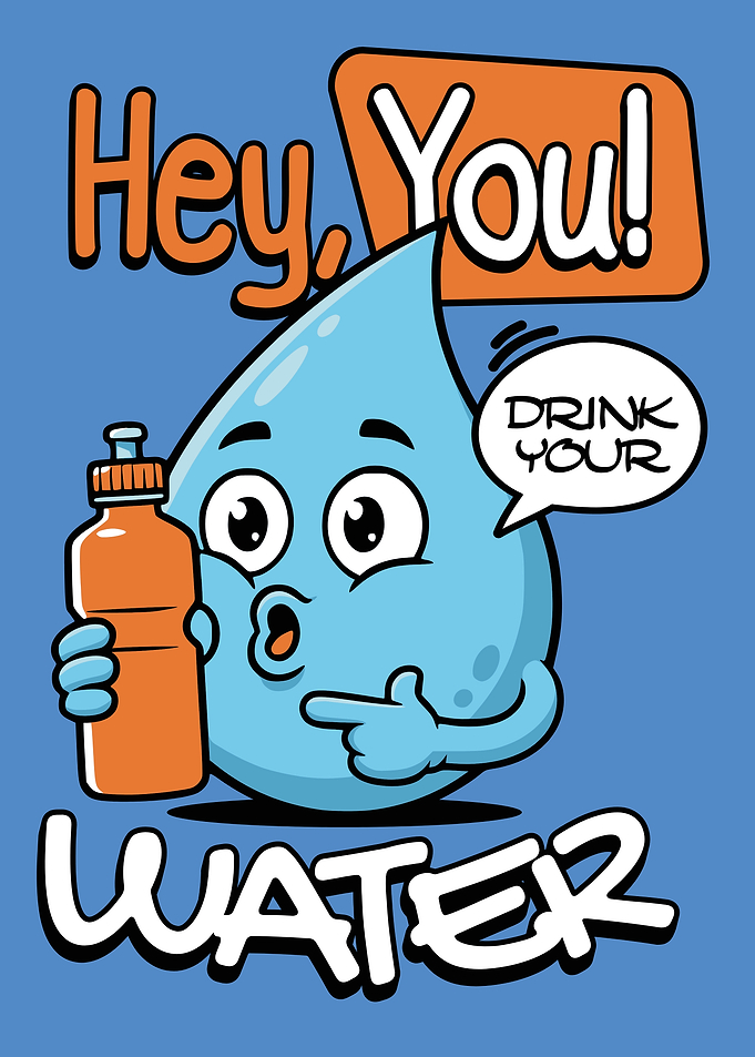Cute Water Drop Character Encouraging Hydration